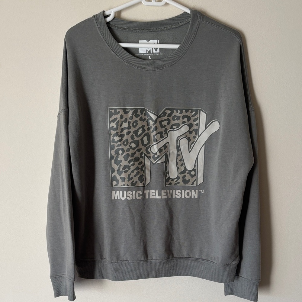 MTV Olive Green Leopard Logo Sweatshirt